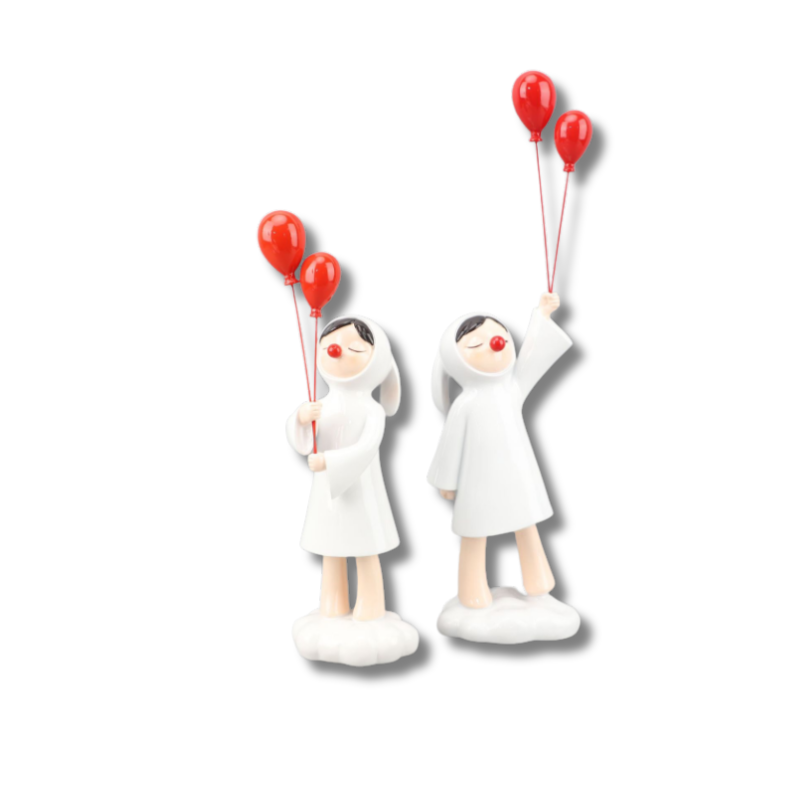 MonsterArt White Girl Balloon Statue Resin Figurine Hold Balloon