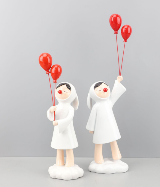 MonsterArt White Girl Balloon Statue Resin Figurine Hold Balloon